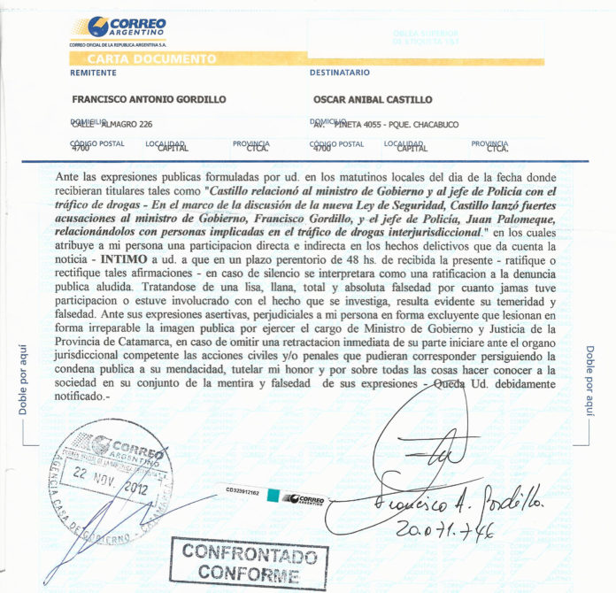 Intimación de Francisco Gordillo a Castillo-1