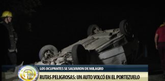 Rutas peligrosas: un auto volcó en El Portezuelo