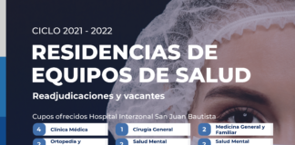 Residencias de equipos salud: Readjudicaciones y vacantes para el ciclo 2021-2022